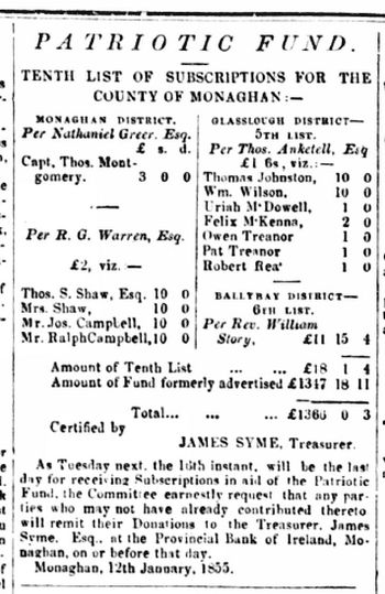 Monaghan Patriotic Fund 10th List